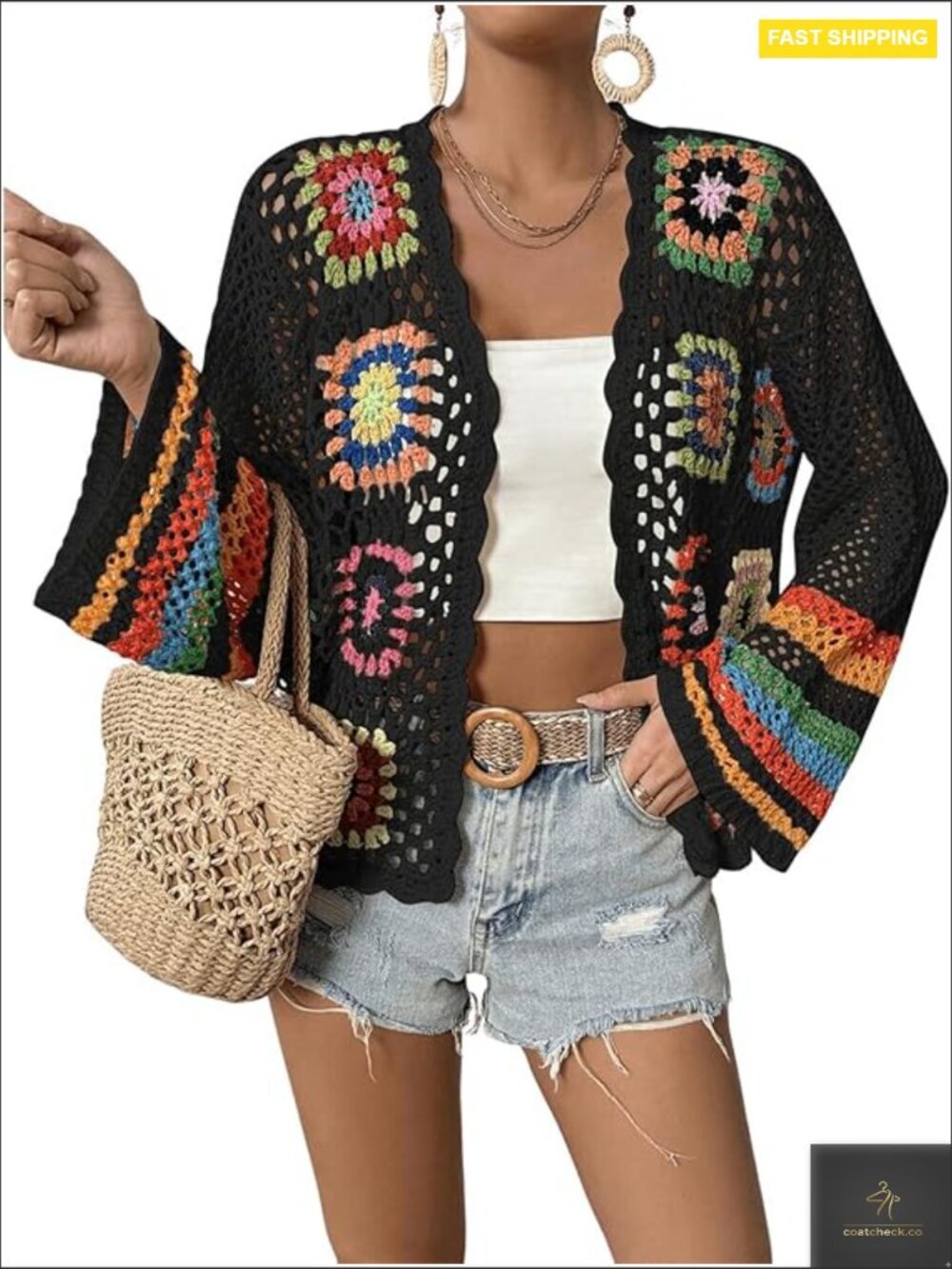Floral Crochet Cardigan Oversized Bohemian Lightweight Summer Beach Top